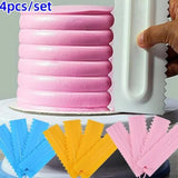 4Pcs/Set Plastic Double Sided Tooth Cake Scraper Pattern Cream Scraper