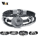 Lucky Vintage Leder Armband Spielkarte Charm Multilayer Armreif für Herren Men