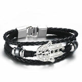 Lucky Vintage Leder Armband Spielkarte Charm Multilayer Armreif für Herren Men