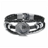 Lucky Vintage Leder Armband Spielkarte Charm Multilayer Armreif für Herren Men