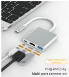 3 in 1 USB-C HUB Digital AV Multi Port Adapter Splitter USB 3.1 Type-C to 1 HDMI