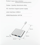 3 in 1 USB-C HUB Digital AV Multi Port Adapter Splitter USB 3.1 Type-C to 1 HDMI