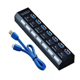 USB 3.0 Hub 7 Port Adapter mit LED-Anzeige Unabhängiger Schalter für PC Laptop