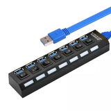 USB 3.0 Hub 7 Port Adapter mit LED-Anzeige Unabhängiger Schalter für PC Laptop