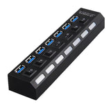 USB 3.0 Hub 7 Port Adapter mit LED-Anzeige Unabhängiger Schalter für PC Laptop