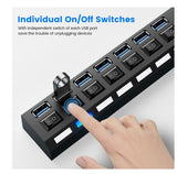 USB 3.0 Hub 7 Port Adapter mit LED-Anzeige Unabhängiger Schalter für PC Laptop