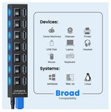 USB 3.0 Hub 7 Port Adapter mit LED-Anzeige Unabhängiger Schalter für PC Laptop