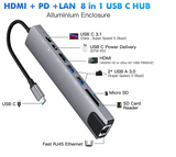 8 in 1 USB C Hub Adapter HDMI 4K USB 3.0 Micro SD Netzwerk für Mac HDTV Notebook